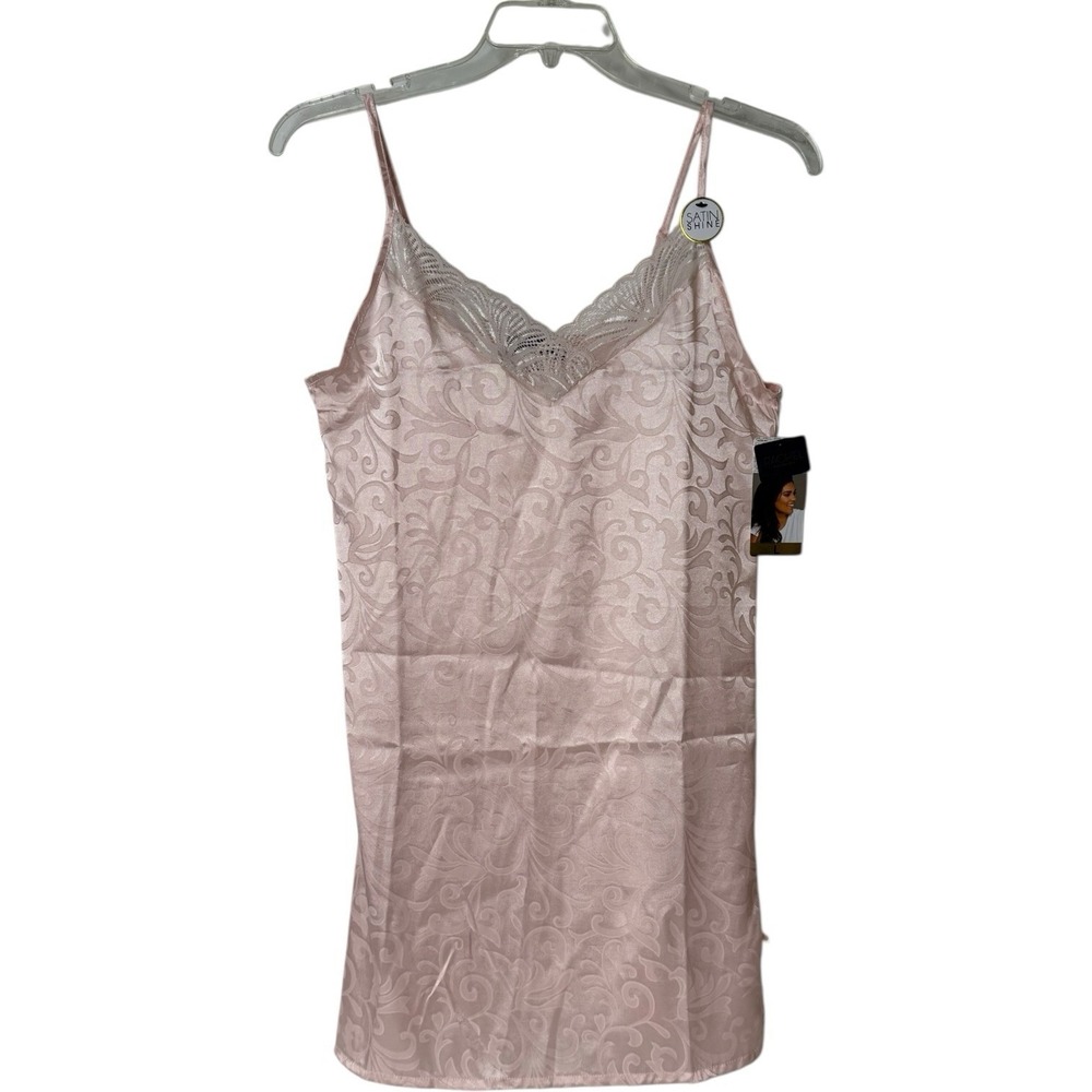 Rachel Roy Pink /Lace Jacquard Chemise Nighty Gown Womens L